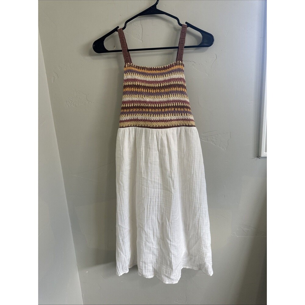 Zara Girls Size 13/14 White Knit Boho Dress Flowy Ties In Back 164 Cm